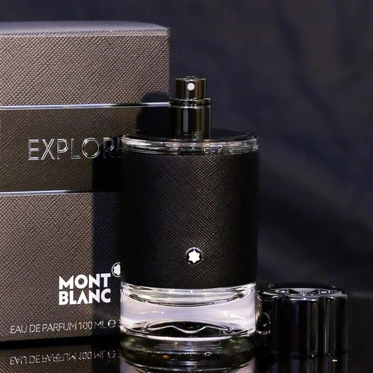 Mont Blanc perfume bottle with packaging on a dark background